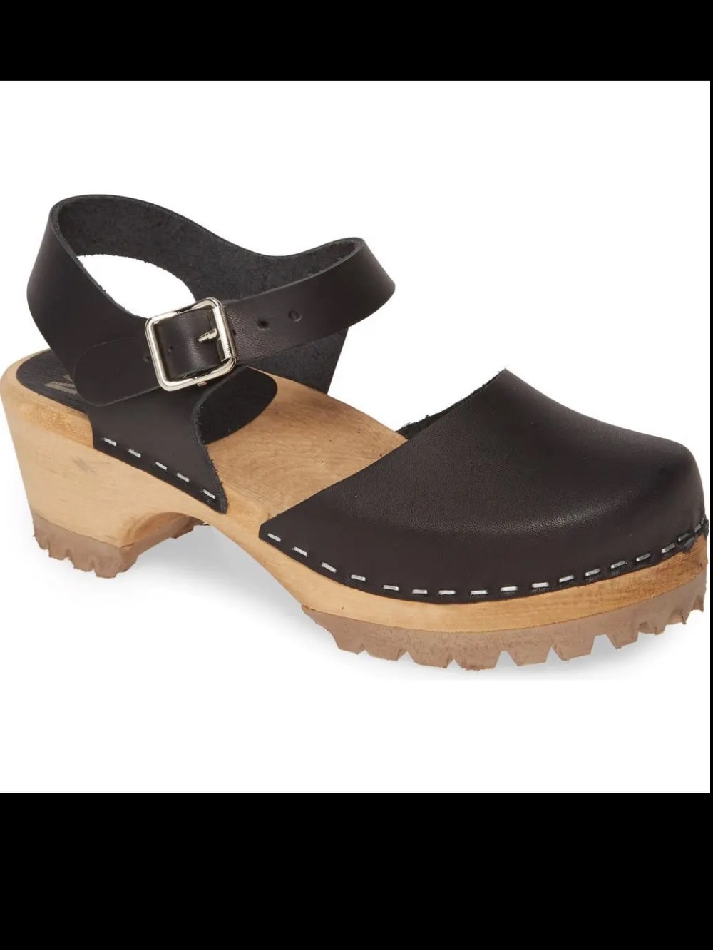 Free People MIA Freja Platform Black Leather Buckle Slingback Clogs 37